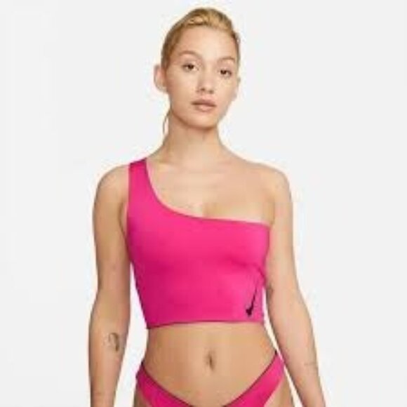 Nike Swim Reversible Asymmetrical Crop Tank Pink Other Side Black/White Large - Picture 1 of 6